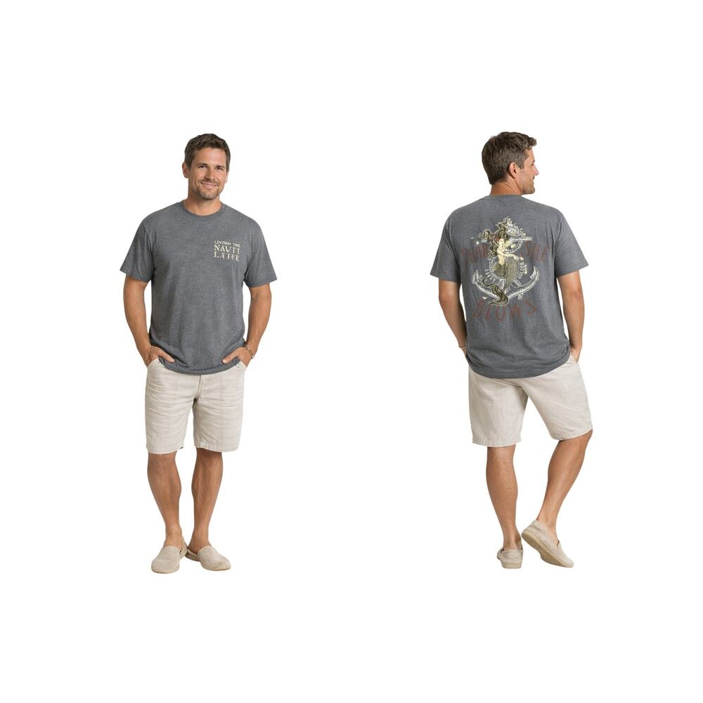 Men’s M Blue Gray Mermaid Savvy Anchor Nautical Graphic Tee “Thar She Blows” GUC